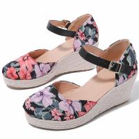 Chiffon Sandales femmes Imprimé Floral Noir Paire