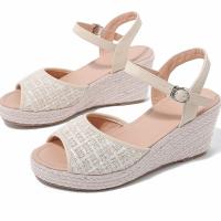 PU Cuir & Lin Sandales femmes Abricot Paire