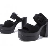 PU Cuir Sandales femmes Noir Paire