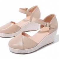 PU Cuir & Lin Sandales femmes Abricot Paire