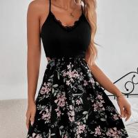 Polyester Slip Dress slimming & backless printed shivering black PC