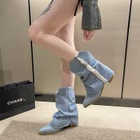 Tissu mesh & Chiffon & Gaze Bottes Caoutchouc Injection de plastique Bleu Paire