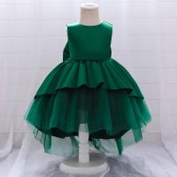 Algodón Vestido de una sola pieza de la muchacha, labor de retazos, Sólido, verde,  trozo