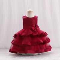 Algodón Vestido de una sola pieza de la muchacha, labor de retazos, Sólido, rojo,  trozo