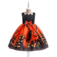 Polyester Children Halloween Cosplay Costume Halloween Design  & breathable printed Solid orange PC