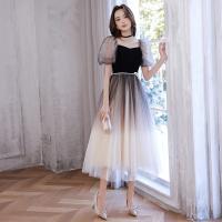 Polyester Long Evening Dress large hem design  patchwork Solid PC