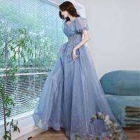 Polyester Robe longue de soirée Brodé Bleu pièce