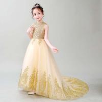 Polyester Princess & Ball Gown Girl One-piece Dress  patchwork Solid champagne PC