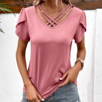 Polyester Women Short Sleeve T-Shirts slimming & loose patchwork Solid PC