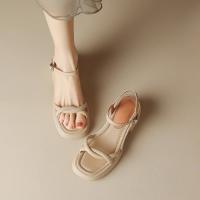 Microvezel PU synthetisch leer Vrouwen Sandalen Lappendeken Solide Abrikoos Paar