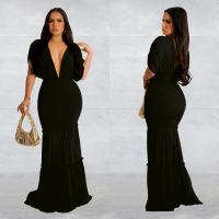 Polyester Waist-controlled One-piece Dress deep V PC