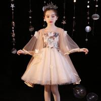 Polyester Princess & Ball Gown Girl One-piece Dress patchwork champagne PC