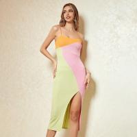 Polyester Waist-controlled & Slim Slip Dress side slit patchwork Solid PC