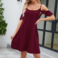 Polyester A-line Slip Dress & off shoulder Solid PC