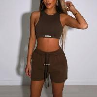 Polyester Women Casual Set midriff-baring short pants & tank top Set