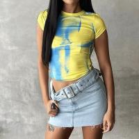 Milk Fiber Women Short Sleeve T-Shirts midriff-baring printed PC