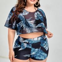 Poliéster Bikini, impreso, patrón de hoja, azul,  Conjunto