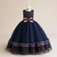 Poliéster Vestido de una sola pieza de la muchacha, floral, Azul marino,  trozo