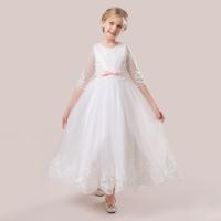 Polyester Slim & Princess Girl One-piece Dress large hem design patchwork Solid white PC