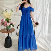 Polyester Slim & A-line & High Waist Slip Dress patchwork Solid : PC