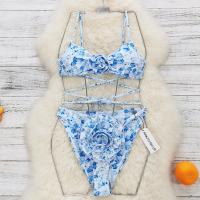 Polyester Bikini Imprimé Bleu Ensemble