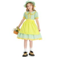 Polyester Mädchen einteiliges Kleid, Hat, Gedruckt, Zittern, Grün,  Stück