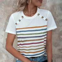 Polyester Vrouwen korte mouw T-shirts Afgedrukt Striped meer kleuren naar keuze stuk