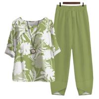 Polyester Frauen Casual Set, Lange Hose & Nach oben, Gedruckt, Floral, Grün,  Festgelegt