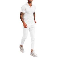 Waffel & Polyester Männer Casual Set, Lange Hose & Kurzarm T-shirts, Solide, mehr Farben zur Auswahl,  Festgelegt