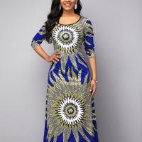 Polyester Slim & Plus Size One-piece Dress printed blue PC