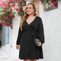 Rayon & Spandex Slim & Plus Size One-piece Dress deep V Solid PC