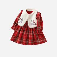 Baumwolle Mädchen zweiteilige Kleid Set, Gedruckt, Plaid, Rot,  Festgelegt