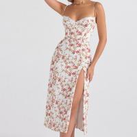 Polyester front slit Slip Dress printed shivering white PC