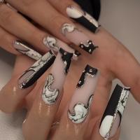 Plastique Faux ongles blanc et noir Ensemble