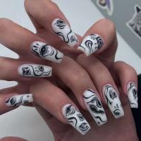 Kunststoff Fake Nails, Augen, weiß und schwarz,  Festgelegt