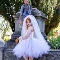 Chemical Fiber & Polyester Children Bridal Costume Halloween Design Lace Veil & dress white Set