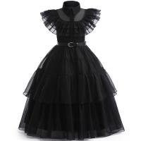 Gauze & Polyester Children Halloween Cosplay Costume large hem design  & breathable Solid black PC