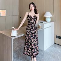 Polyester Slim Slip Dress printed floral black PC