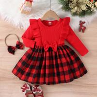 Coton Robe d’une seule pièce de fille Patchwork Plaid Rouge pièce