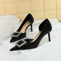 Silk Stiletto High-Heeled Shoes hardwearing & with rhinestone Pair