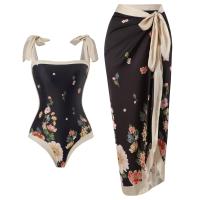 Poliéster Traje de baño de una sola pieza, impreso, floral, negro,  trozo