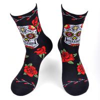 Cotton Unisex Knee Socks sweat absorption jacquard skull pattern black : Pair