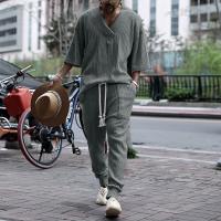 Polyester Men Casual Set & two piece & loose Pants & top Set