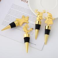 Silicone & Zinc Alloy Wine Stopper tight seal & christmas design gold PC