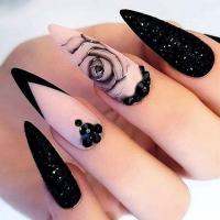 Kunststoff Fake Nails, Floral, Schwarz,  Festgelegt