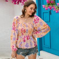 Polyester Frauen Langarm Blusen, Gedruckt, Floral, Rosa,  Stück