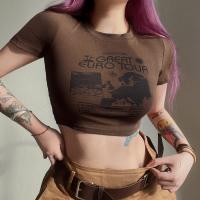 Cotton Crop Top Women Short Sleeve T-Shirts & sweat absorption printed coffee PC