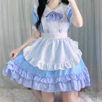 Coton Costume de femme de chambre sexy Patchwork Autres Bleu pièce