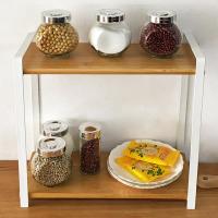 Beech wood & Iron Kitchen Shelf for storage & double layer PC