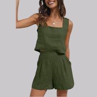 Linen Crop Top Women Casual Set slimming & two piece short pants & top Solid Set